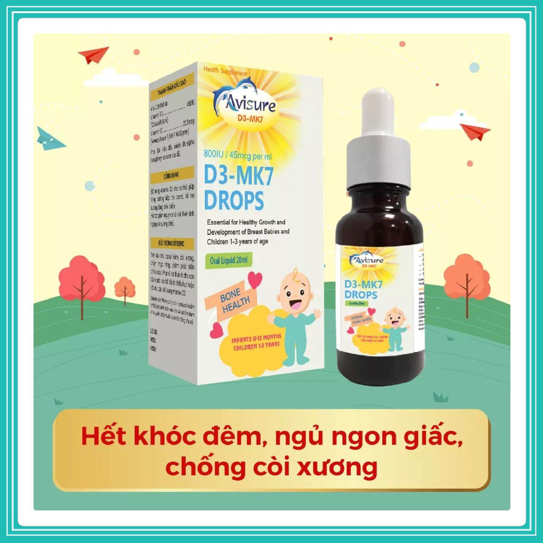 Avisure D3 - MK7 Drops - bổ sung vitamin D3 K2 giúp bé cao lớn vượt trội