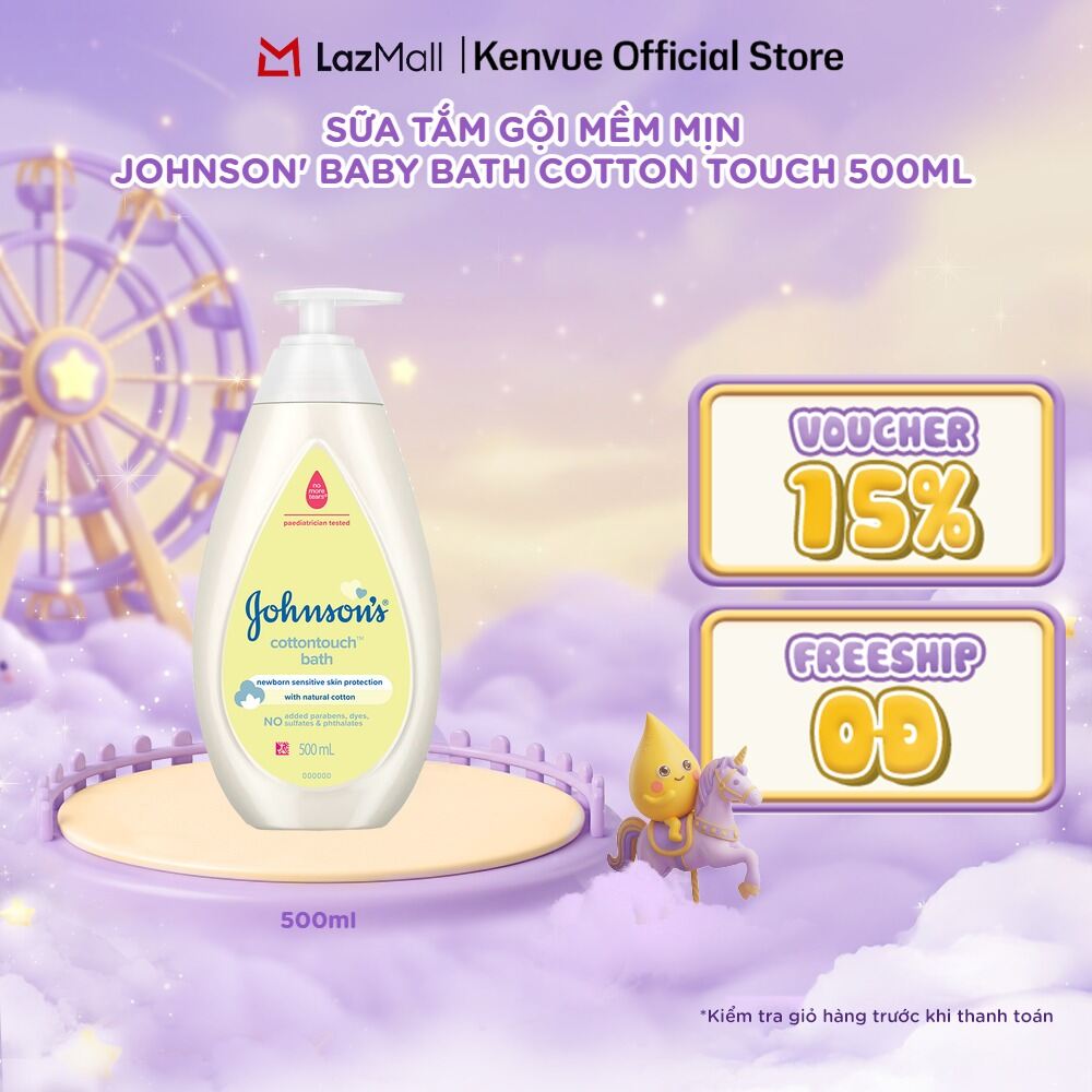 Sữa tắm gội toàn thân mềm mịn Johnson's Cottontouch Top-To-Toe Bath 500ml