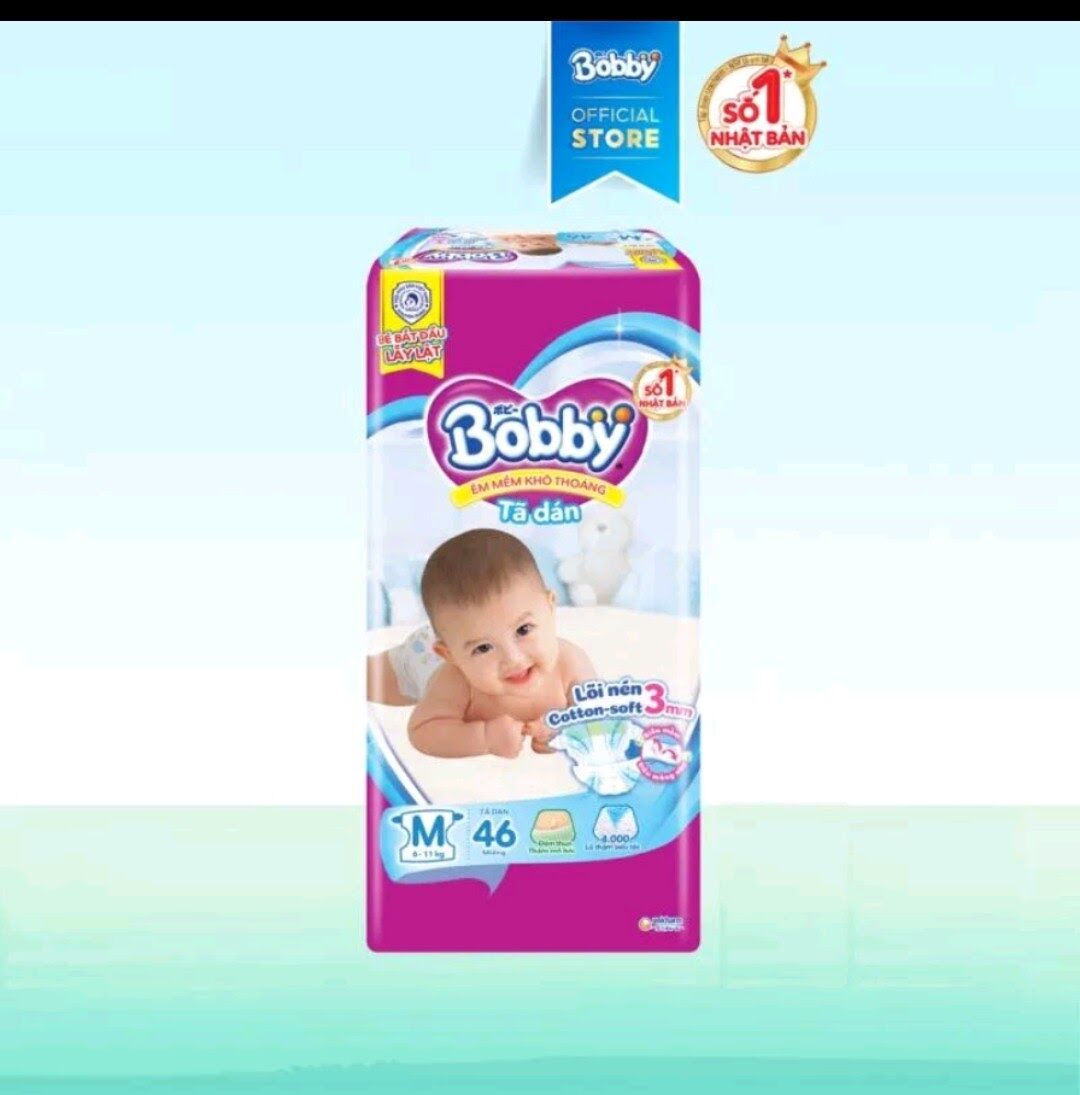 Tã dán Bobby size M 76 miếng, M 46 miếng (6 - 11 kg), L 68 miếng (9-14kg)