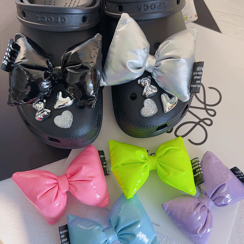 Dễ Thương Crocs Giày Quyến Rũ Màu Kẹo Da Lớn Nơ Phụ Kiện Giày Có Lỗ Buộc Trang Trí Sáng Tạo Thời Tra
