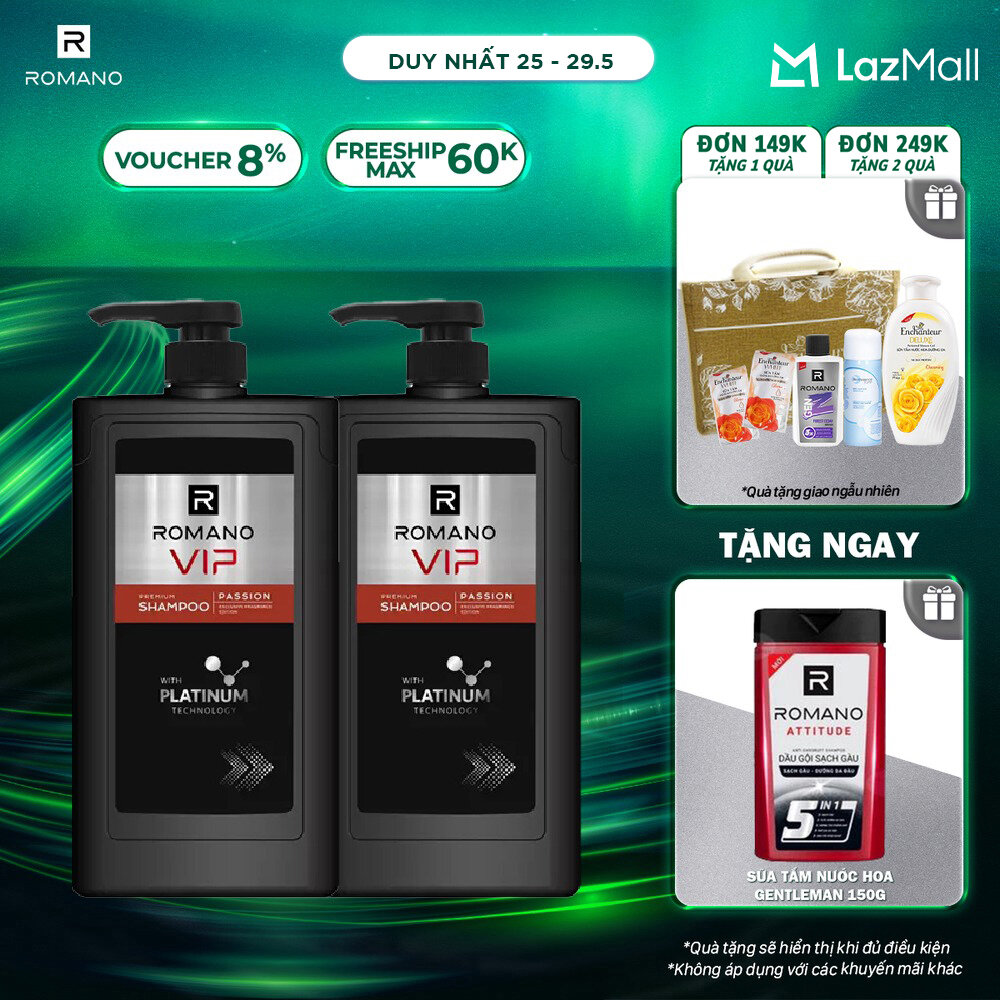 Combo 2 Dầu gội cao cấp Romano Vip sang trọng cuốn hút mạnh mẽ bí ẩn 650g