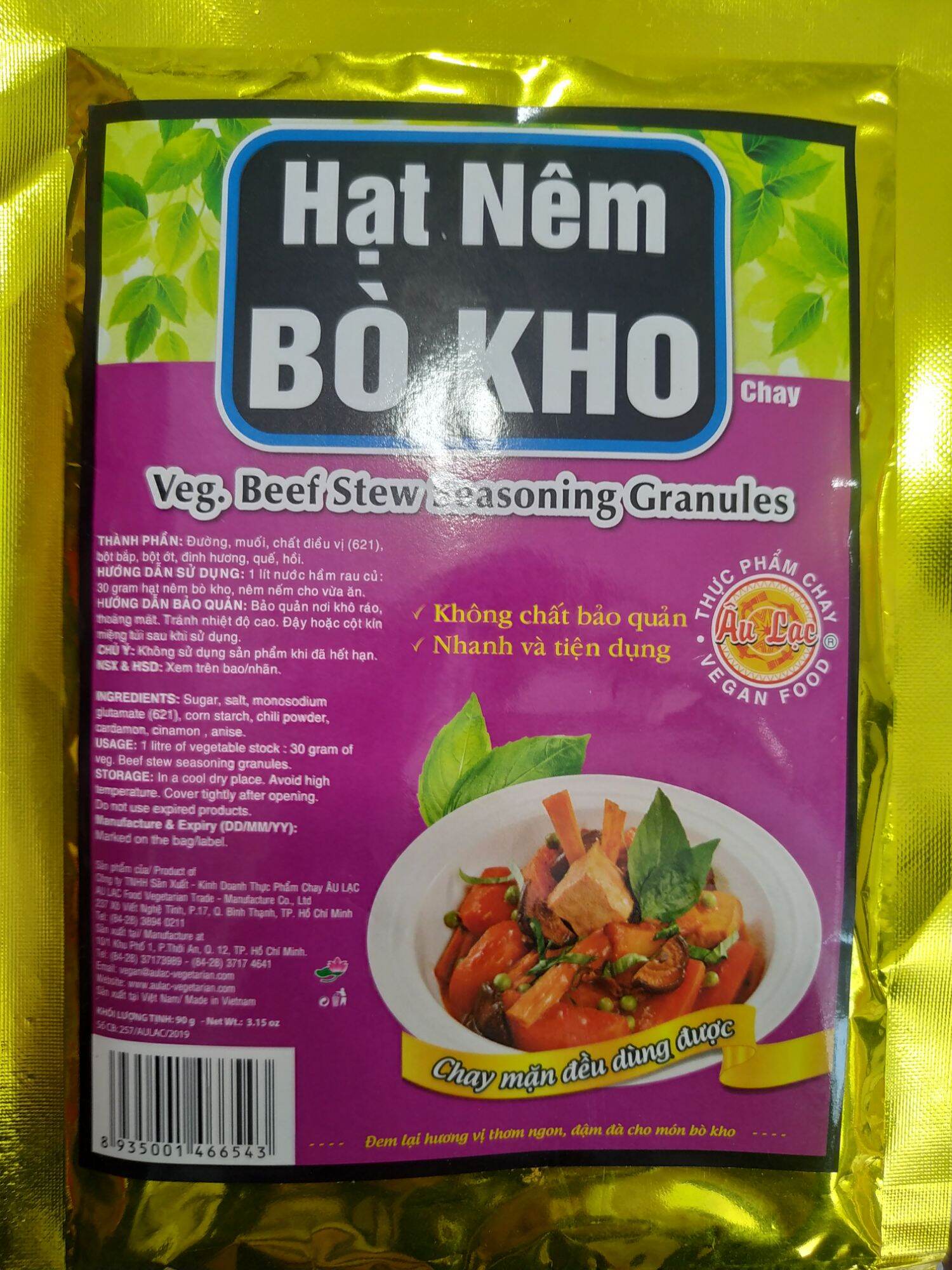 Hạt nêm bò kho chay âu lạc 90g