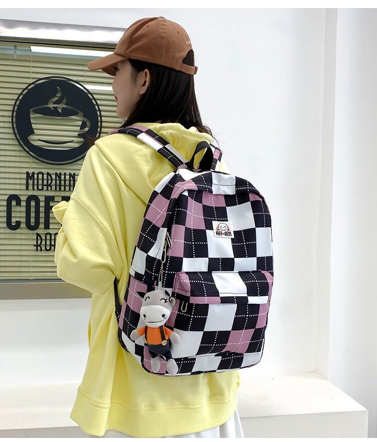 Balo Đi Học Thời Trang Phối Màu Kẻ Caro Ulzzang Hàn Quốc Phong Cách Unisex Cho Học Sinh , Sinh Viên