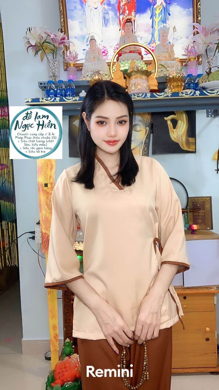 Pháp Phục, Đồ Lam Đi Chùa Nữ Mẫu Chéo Hàn Thắt Nơ Eo