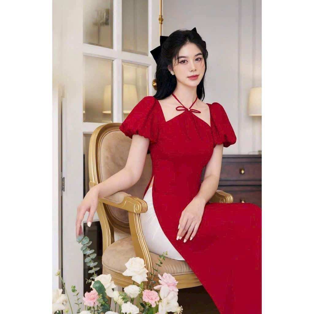 (SHOP TÁO ĐỎ BIGSIZE 50KG ĐẾN 90KG) set áo dài cổ yếm không nơ