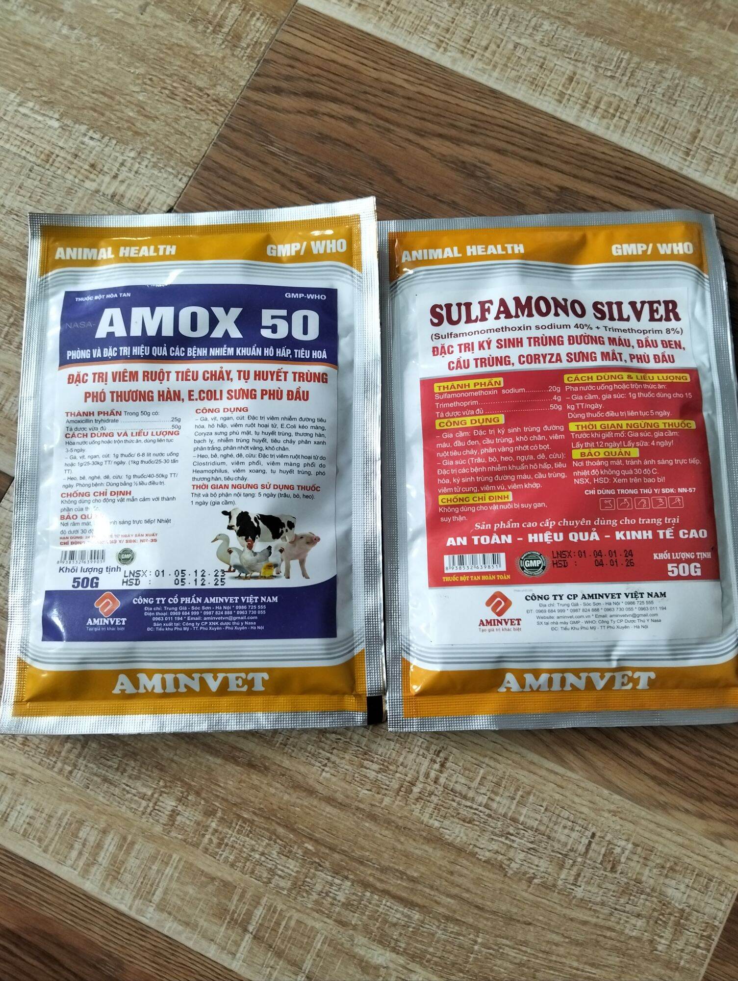 Amox 50% 50g phân xanh trắng, khô chân ốm lườn dùng cho gà