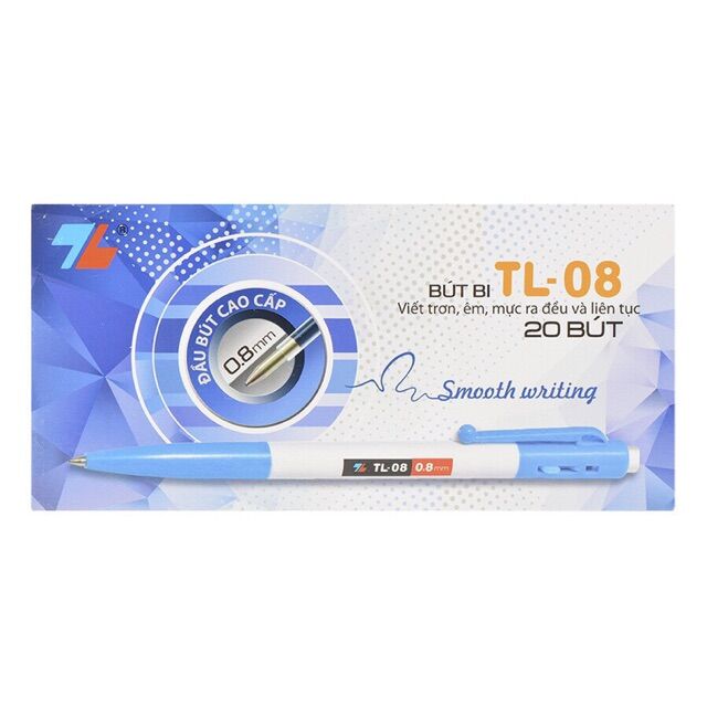 Hộp 20 cây bút bi thiên long ngòi 0.8mm tl-08. mực xanh đỏ đen giá sỉ