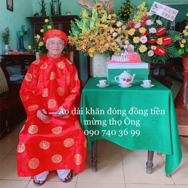 Cả bộ áo dài mừng thọ ông bà gấm thọ thượng hải