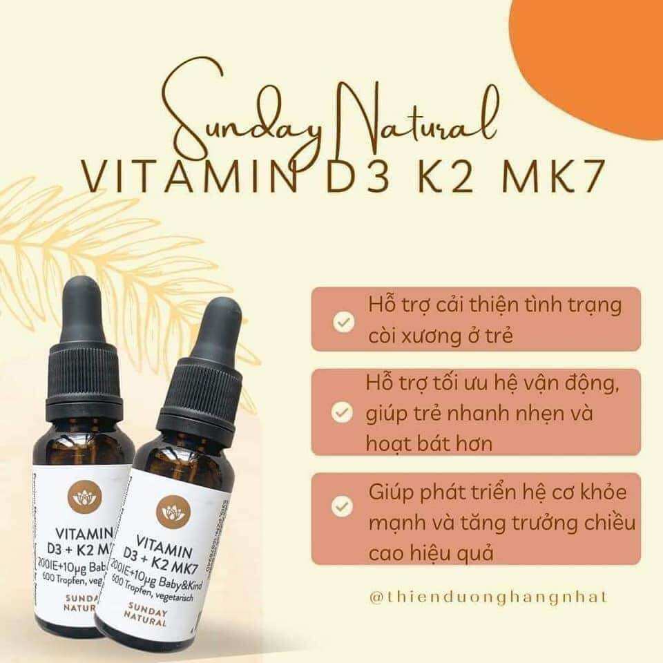 Vitamin D3 K2 MK7 Sunday natural - Đức