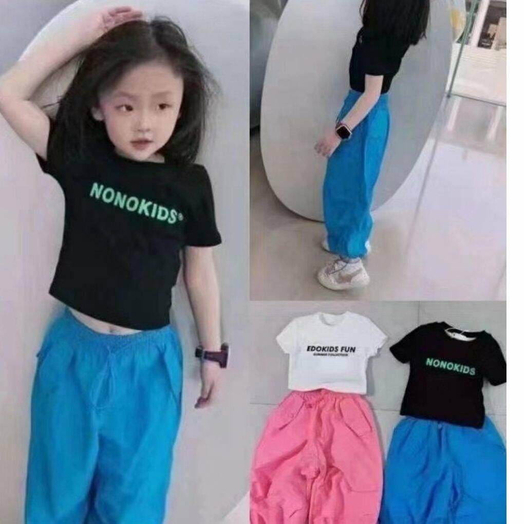 Set đồ áo thun cotton quần ống rộng kiểu hàn quốc hàng nhập qc cho bé