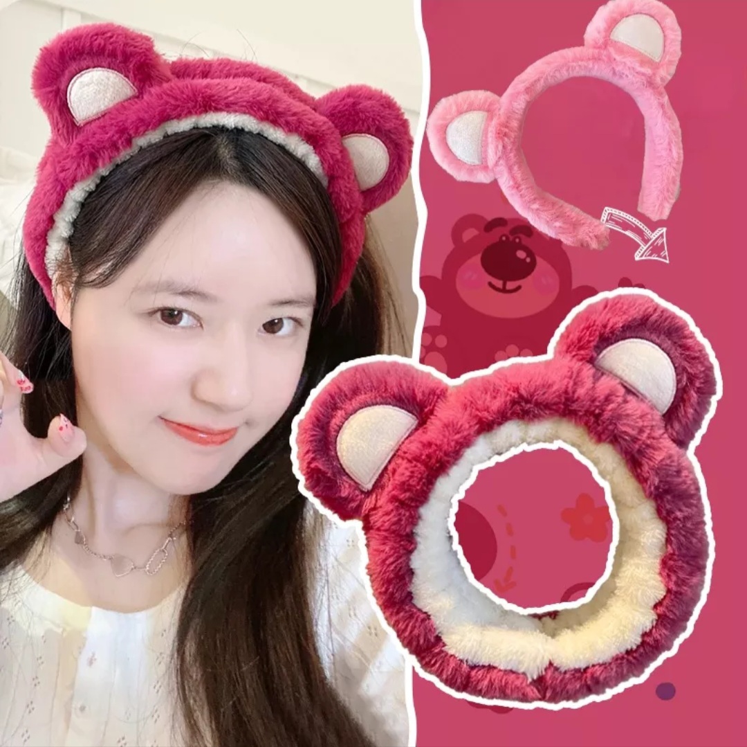 🥑hot trend gấu dâu lotso băng đô, sắc hồng dễ thương, băng đô co giãn rửa mặt, trang điểm.