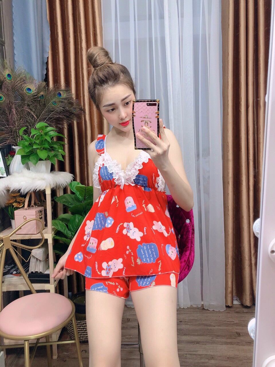 [HCM]Đồ bộ nữ vải voan mát mặc nhà dễ thương  - M27