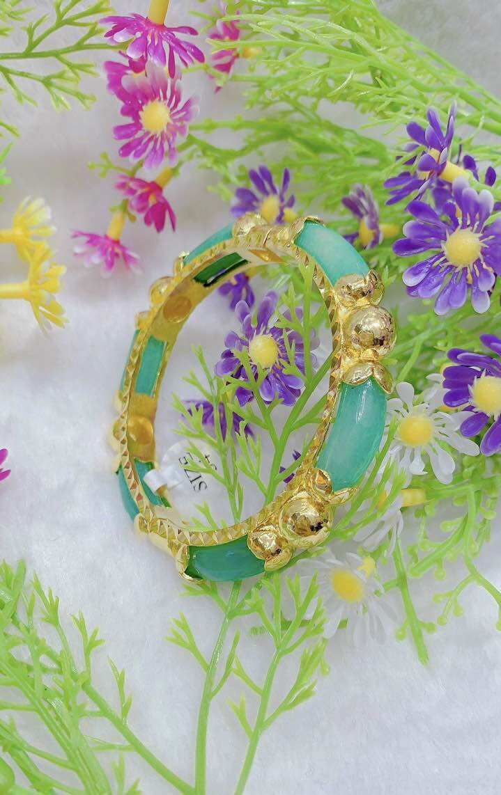 Vòng tay nữ bọc Cẩm thạch xanh mạ vàng 18k cao cấp