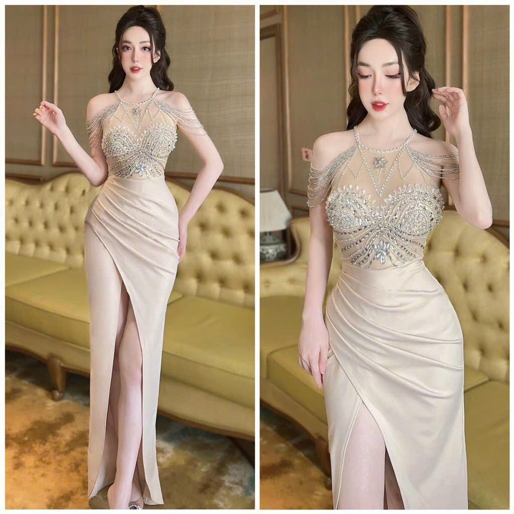 ĐẦM BODY YẾM CHUỖI VAI KẾT ĐÁ CAO CẤP