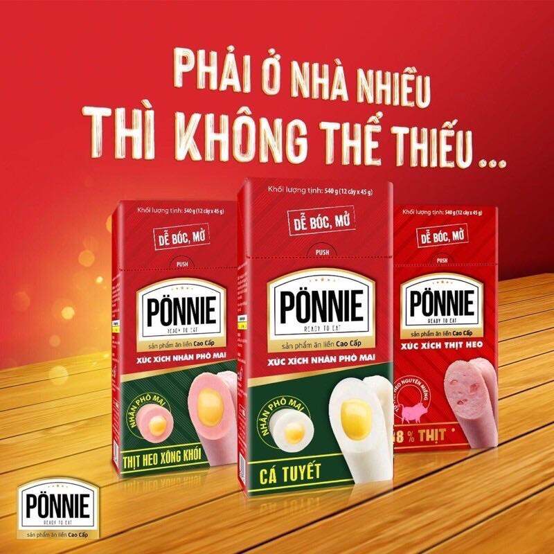 Hộp 12Cây Xúc Xích Ponnie Nhân Phô Mai Heo Xông Khói | Cá Tuyết