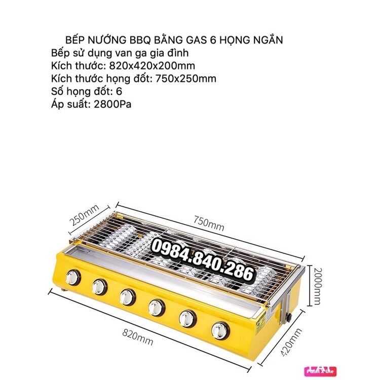 Bếp nướng BBQ bằng gas 6 họng ngắn X233