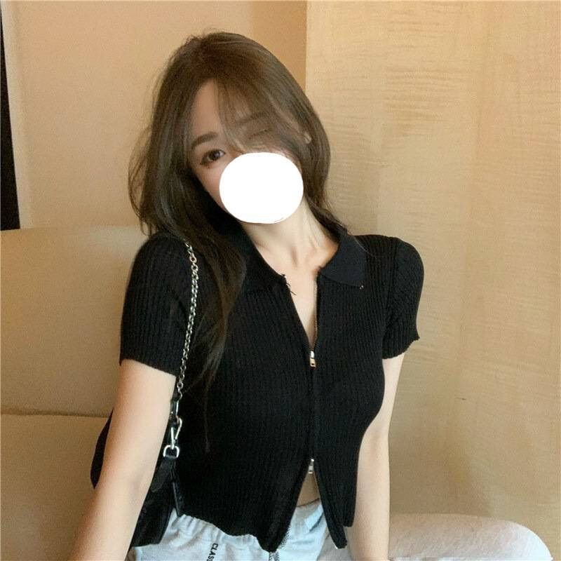 [HCM]ÁO CROPTOP TAY NGẮN DÂY KÉO HAI CHIỀU