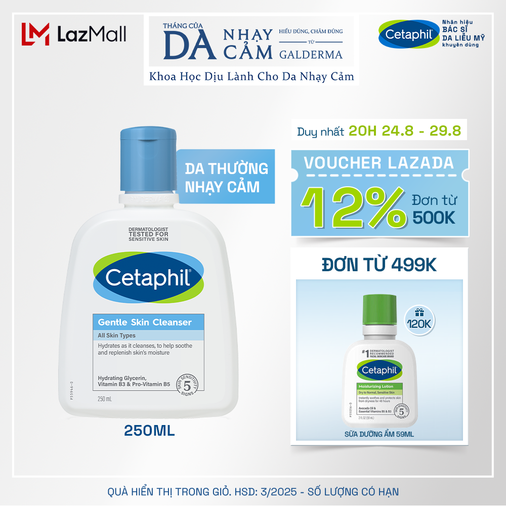 Sữa rửa mặt dịu lành cho da nhạy cảm Cetaphil Gentle Skin Cleanser 250ml