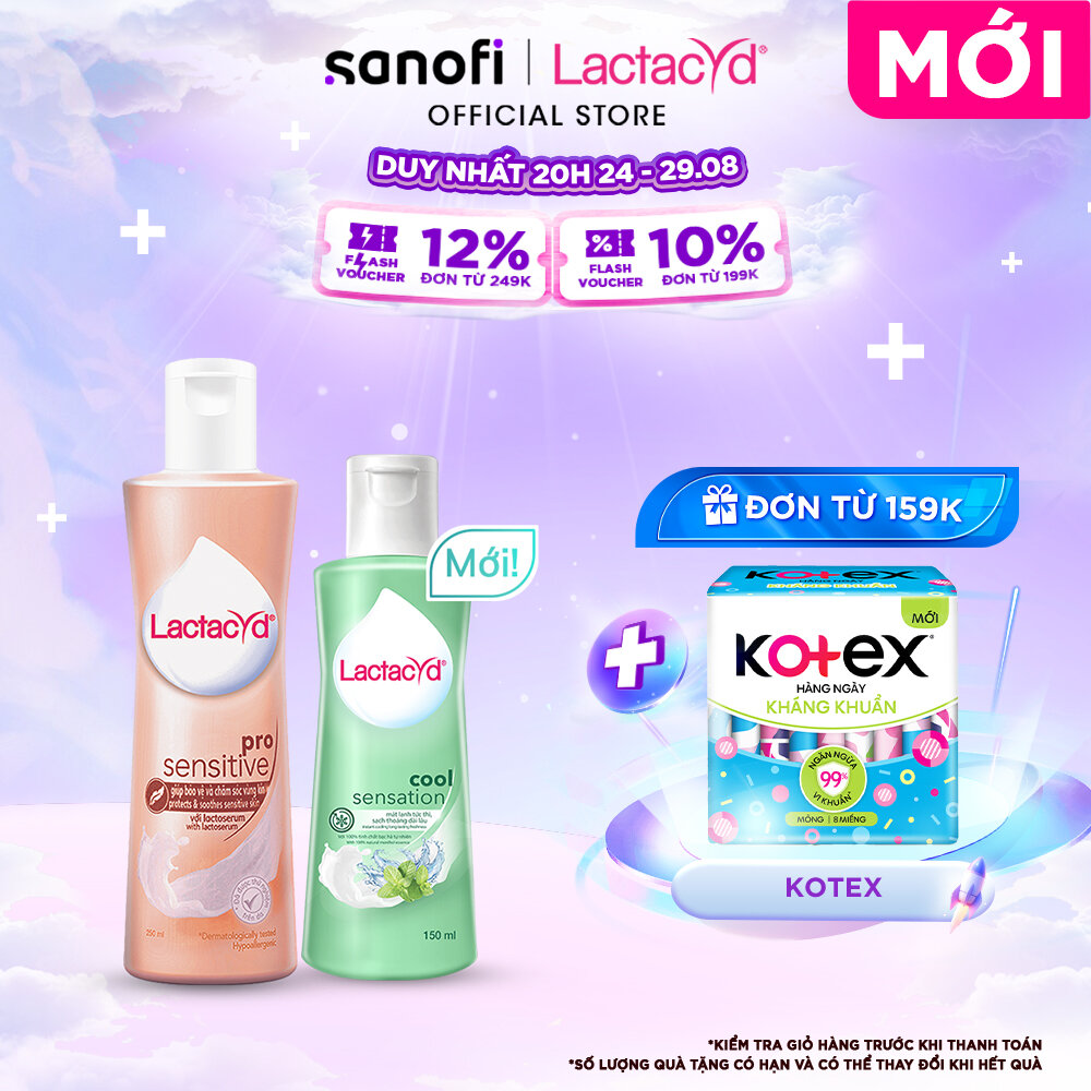 Bộ 2 chai ddvs phụ nữ lactacyd cool sensation 150ml + lactacyd pro sensitive 250ml