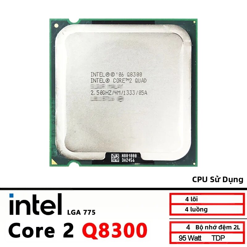 Intel | Intel Core 2 Quad Q8300 2.5GHz LGA 775 CPU Lõi Tứ Đã Qua Sử Dụng Với Bộ Nhớ Đệm 4M 95W Dành Cho Máy Tính Để Bàn, Hỗ Trợ Bộ Xử Lý 4 Luồng DDR3 Giá 769,000 Đồng*Miễn phí vận chuyển