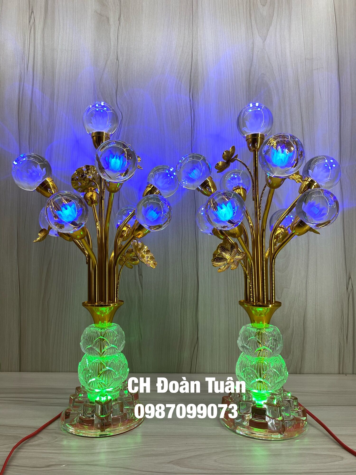 Cặp đèn bình bông pha lê quả cầu, đèn bình 9 quả cầu pha lê cao cấp
