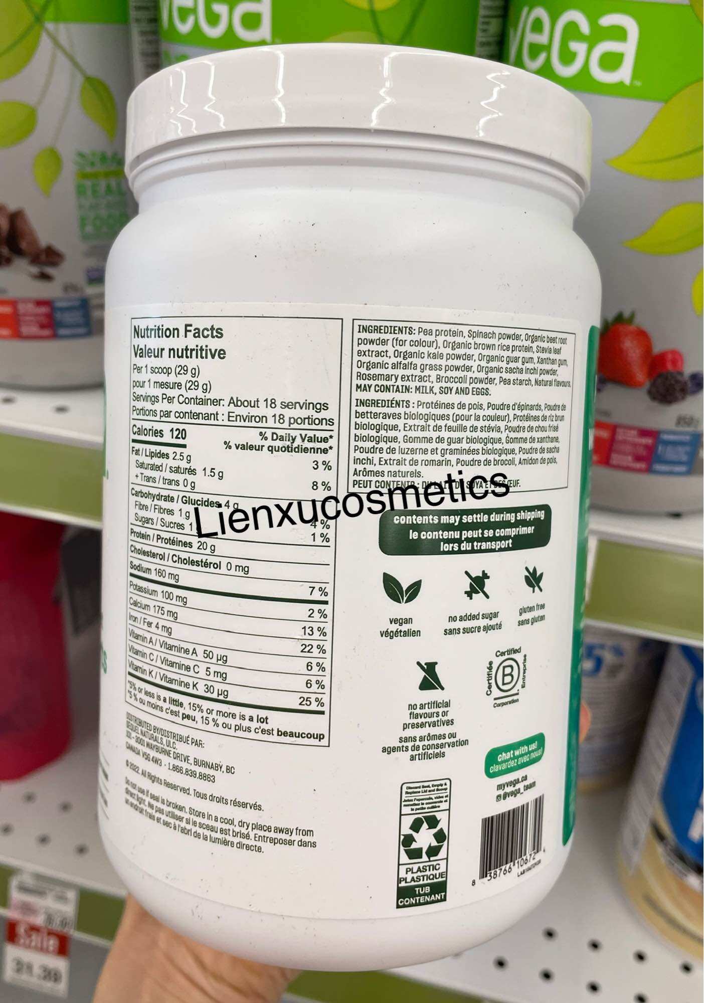 Bột hữu cơ Vega Protein&Green made in Canada; HSD 2026