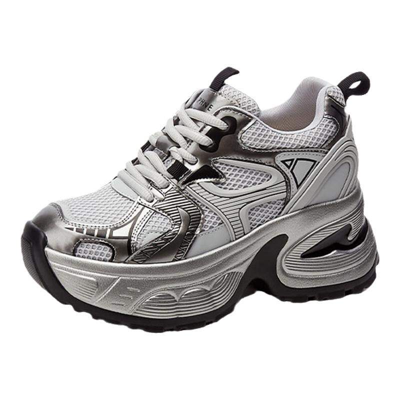 Daphne | Thick Sole Height Increasing Silver Sneakers Giá 1,941,000 Đồng*Miễn phí vận chuyển