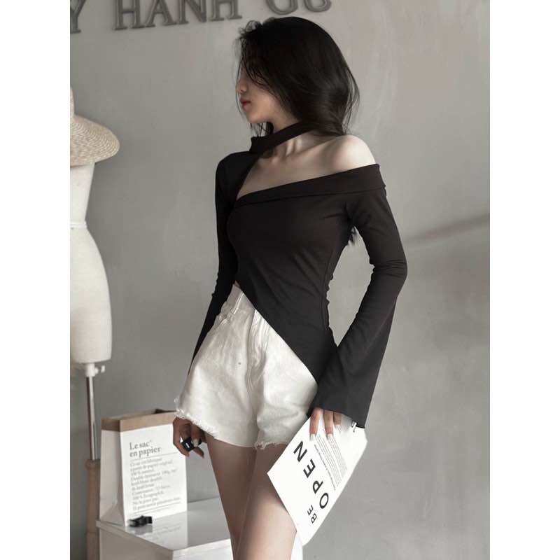 Áo lệch vai tay dài ống loe xẻ tà nhọn cực đẹp cmt909