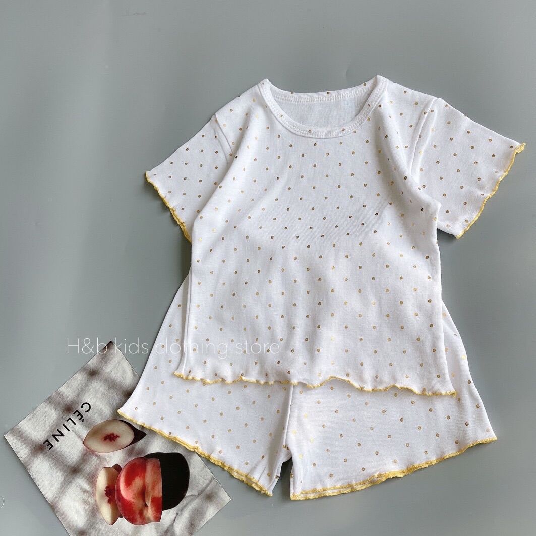 NT016 Bộ cộc, ngắn tay thun cotton bozip viền bèo hoạ tiết cho bé gái