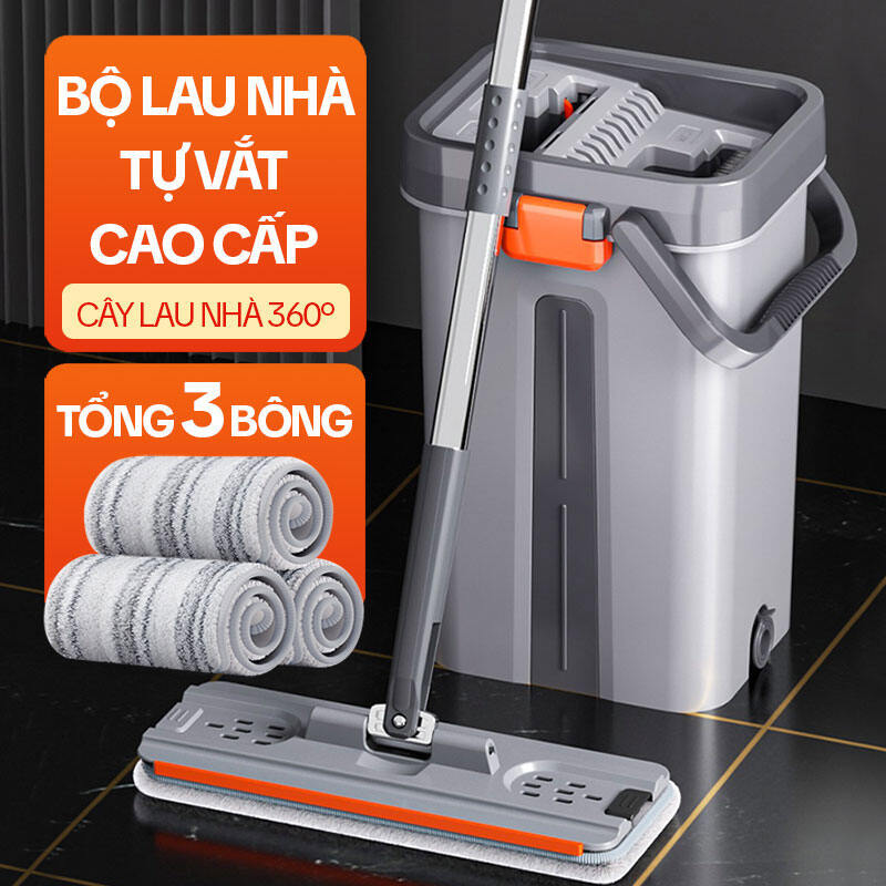 Cây Lau Nhà KITIMOP SM33 PRO Thùng Lau Nhà Tự Vắt Thông Minh Chổi Lau Nhà Xoay 360 Độ 3 Bông Lau