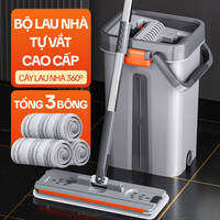 Bộ Cây Lau Nhà Tự Vắt KITIMOP SM33 PRO, Thùng Lau Nhà Tự Vắt Thông Minh, Chổi Lau Nhà Xoay 360 Độ, 3 Bông Lau