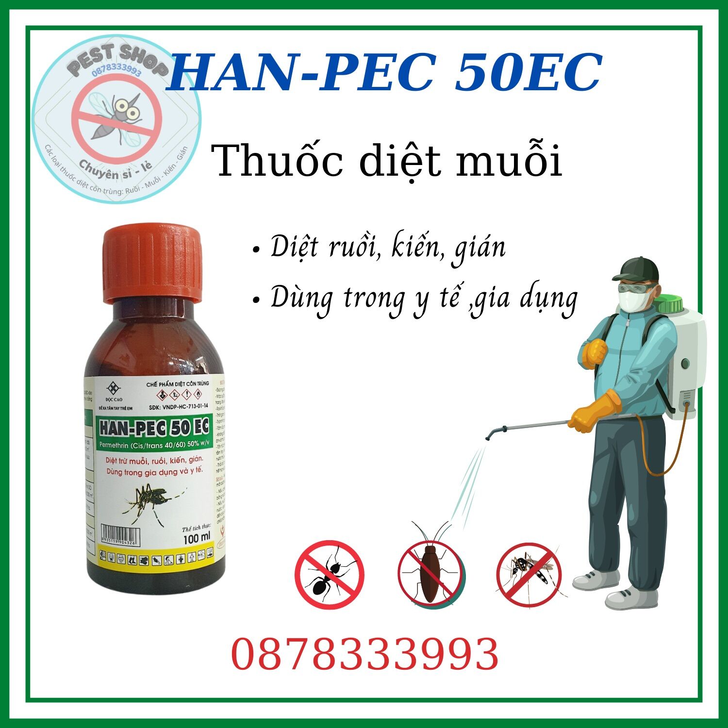 Chế phẩm diệt muỗi han - pec 50ec chai 100ml - công ty hanvet