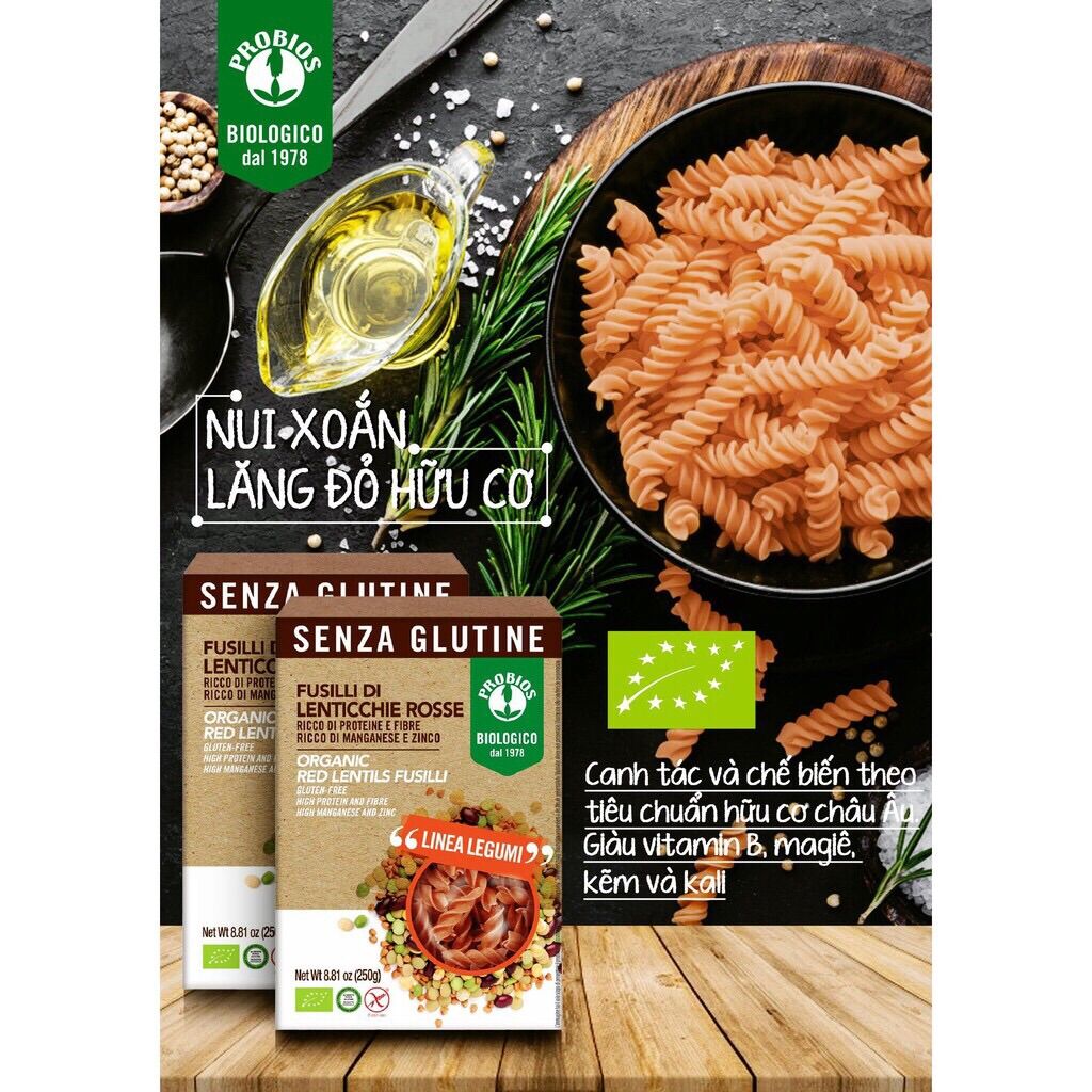 [ Tách lẻ 50g ] Nui ống đậu lăng vàng hữu cơ Probios - Ý