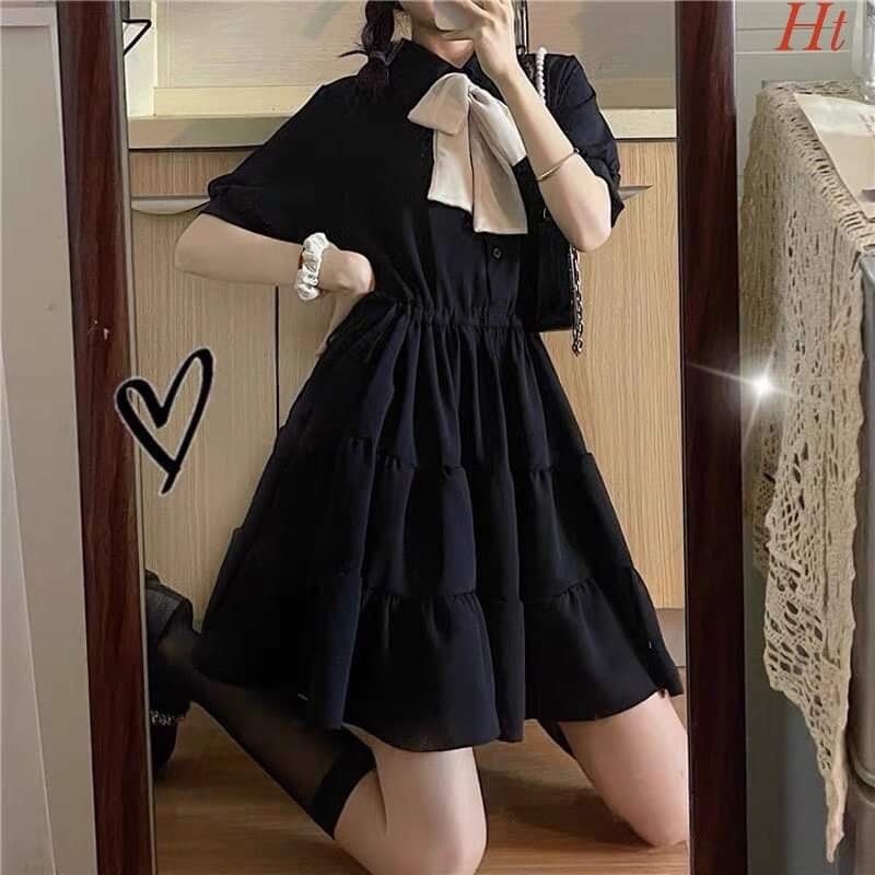 Váy Xoè Ba Tầng Nơ Cổ Tiểu Thư