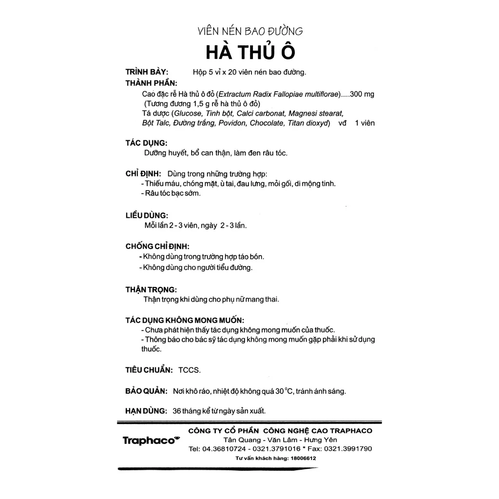 [HCM] Viên uống đen tóc Hà Thủ Ô - Traphaco