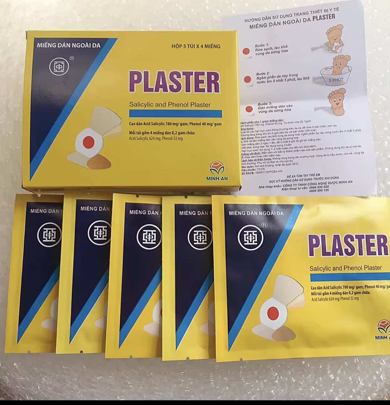 Miếng dán Plaster mụn cơm mụn cóc Plaster Minh an ( Hộp 5 túi* 4 miếng)