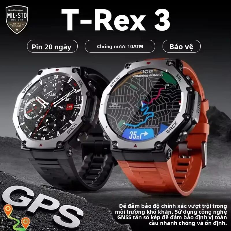 Đồng Hồ Thông Minh Quân Sự T-Rex 3 2025 GPS Chống Nước 10ATM Tích Hợp La Bàn, Máy Đo Độ Cao, Theo Dõi Nhịp Tim Dành Cho Nam Và Nữ