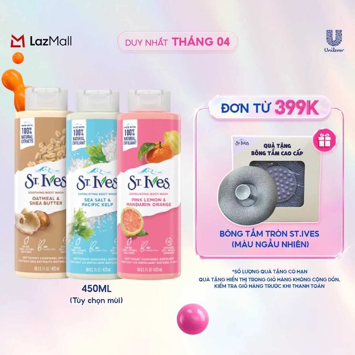 Sữa tắm dưỡng da St.Ives 450ml (Yến Mạch và Bơ/ Muối Biển/ Cam Chanh)