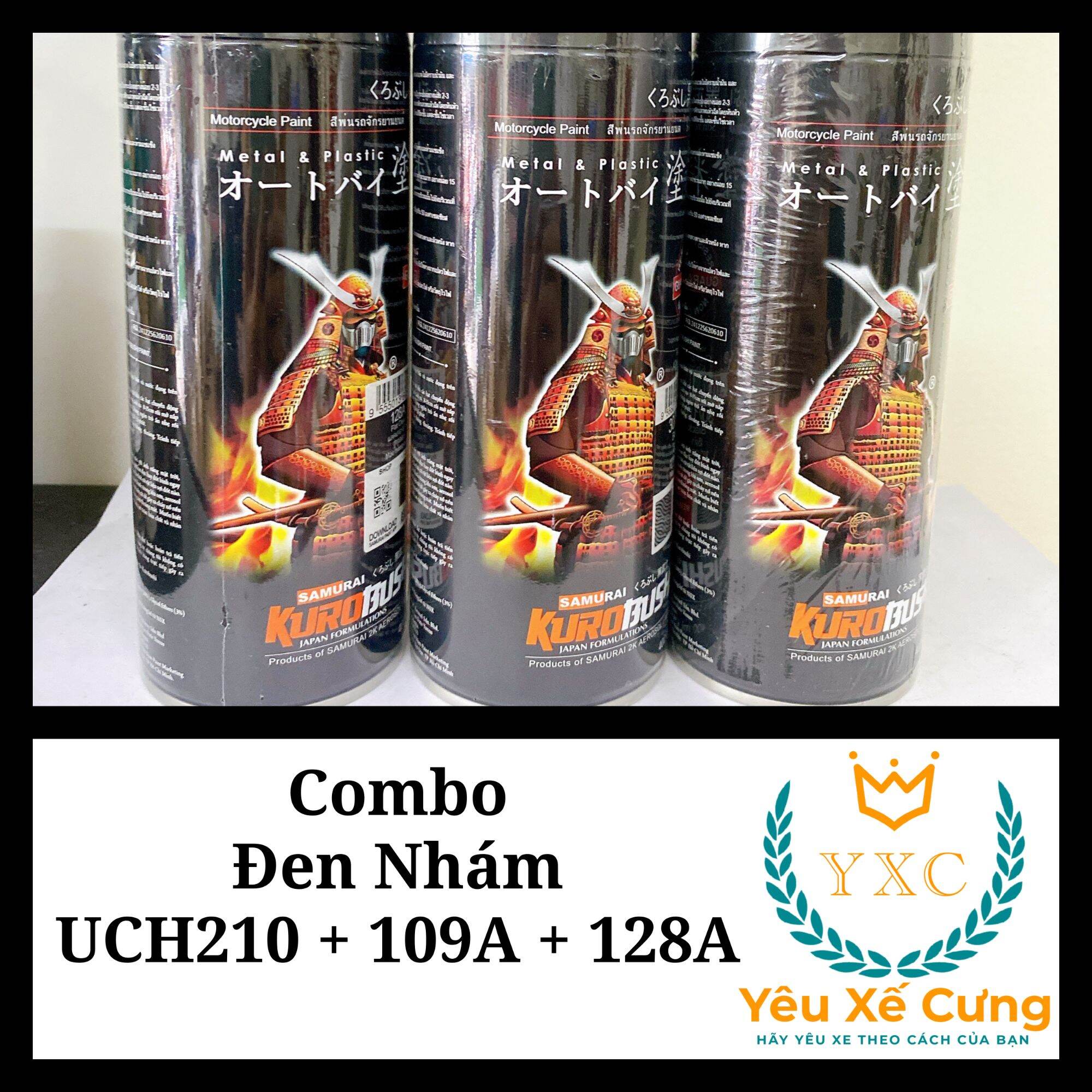_uch210 + 109a + 128a _ combo màu đen nhám phủ 128a _ chai sơn sịt xe máy samurai