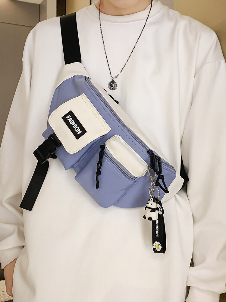 Túi Đeo Chéo Nam Mới Thoải Mái Phong Cách Thể Thao Túi Đeo Ba Lô Nhỏ Vòng Eo Túi Đựng Học Sinh Vải Nylon Khóa Kéo Màu Sắc Tương Phản Đóng Cửa