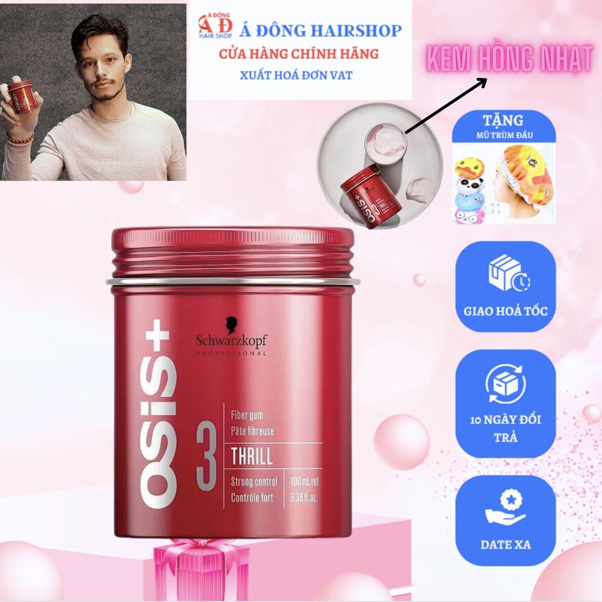 [+Tặng mũ trùm] Sáp tạo kiểu tóc Nam Schwarzkopf Professional OSiS+ 3 Thrill Fiber Gum 100ml
