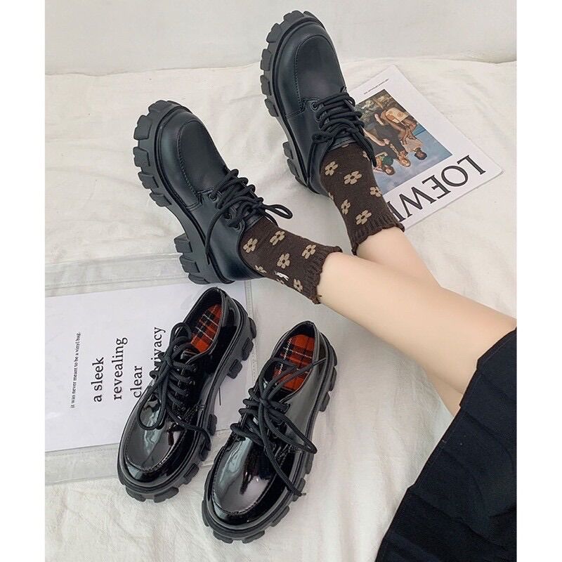 Boot nữ cổ thấp oxford độn đế bóng lì siêu đẹp