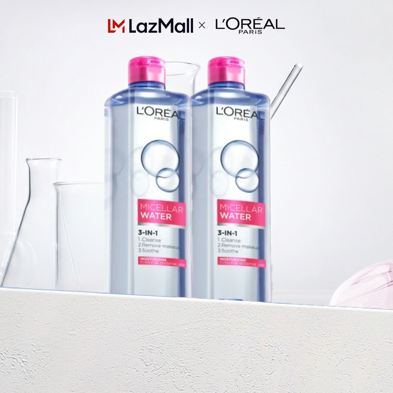 Bộ 2 nước tẩy trang dưỡng ẩm mượt da 3-in-1 L'Oreal Paris Micellar Water - Virtual