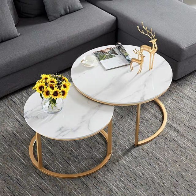 Bàn trà đôi tròn mặt đá / bàn sofa cặp