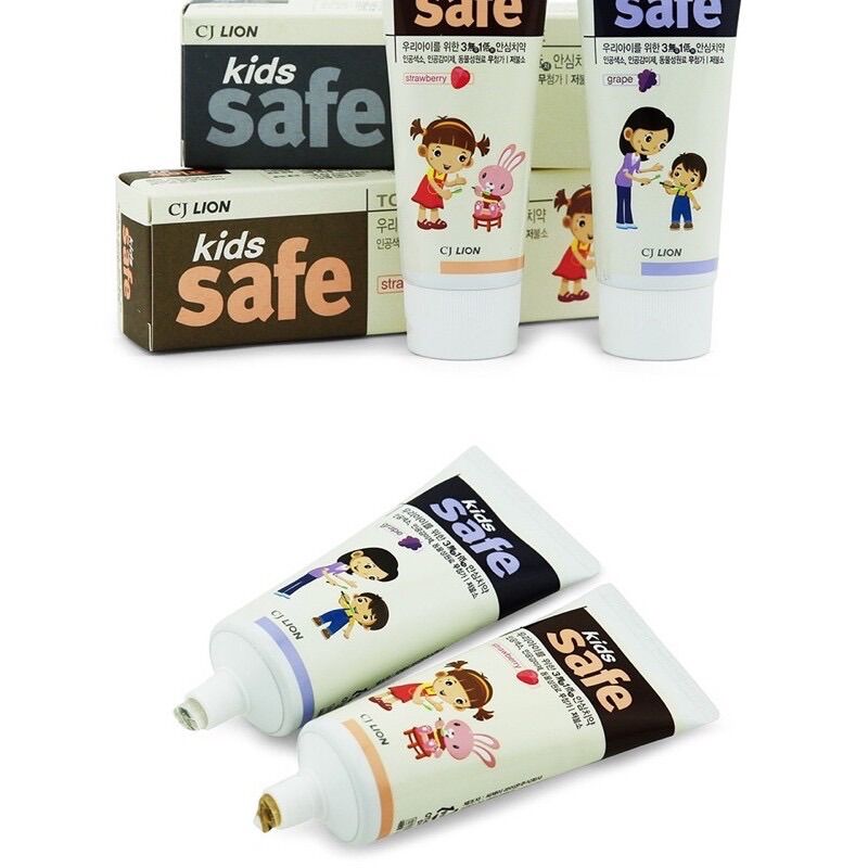 Kem Đánh Răng Trẻ Em Lion Kids Safe Hàn Quốc Hai Vị Dâu Và Nho [ Hàng Chất Lượng]