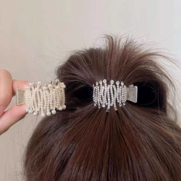 kẹp tóc đuôi ngựa đính châu đá phong cách hàn quốc