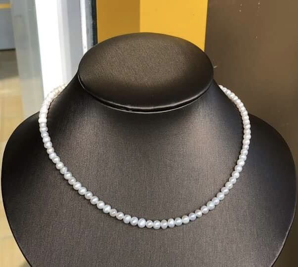 Vòng cổ ngọc trai nuôi nước ngọt tự nhiên, size 4-5ly màu Trắng, kiểu dáng chocker