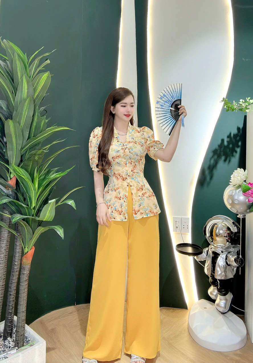Bà ba đi chùa cổ tym nút bộc vải lụa mango cao cấp thanh lịch
