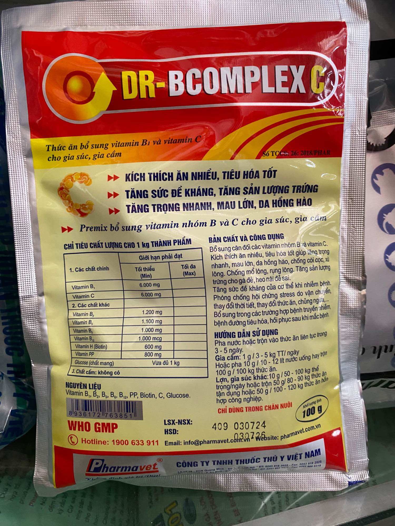 DR - BCOMPLEX gói 100g bổ sung vitamin C và vitamin B1 cho gia súc gia cầm