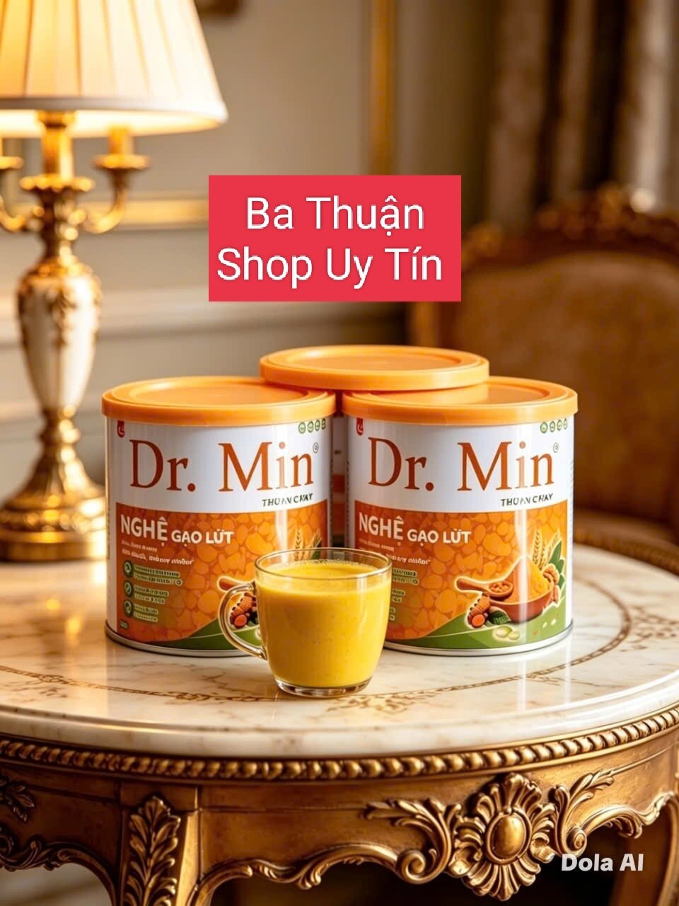 Compo 3 lon Sữa Nghệ Gạo Lứt Dr. Min 400g - hỗ trợ dạ dày bao tử khỏe mạnh - tặng ly thủy tinh